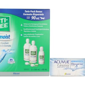 Acuvue Oasys for Astigmatism 4 x 6 Zwei-Wochenlinsen + Opti Free Pure Moist Halbjahres-Sparpaket