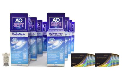 Air Optix Colors 12 x 2 farbige Monatslinsen + AoSept Plus HydraGlyde Jahres-Sparpaket