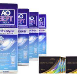 Air Optix Colors 6 x 2 farbige Monatslinsen + AoSept Plus HydraGlyde Halbjahres-Sparpaket